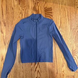 Garage Steel Blue Cropped Zip-Up Workout Top - Size M